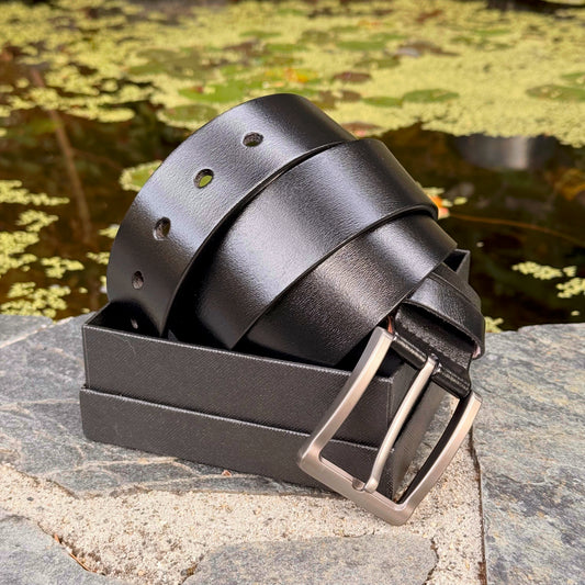 Artisan Handmade Black Leather Belt - 100% Real Canadian Cow Leather