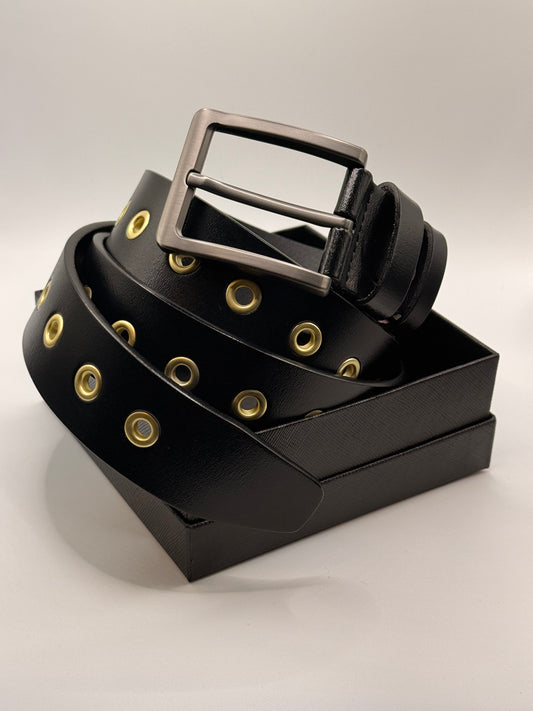 The Universal Belt - One Size Fits All - Black Leather & Gold Hardware